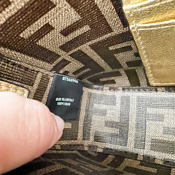 FENDI x VERSACE Fendace Logo Metallic Brooch Baguette NM Zucca Leather Mini Bag - Picture 13 of 15